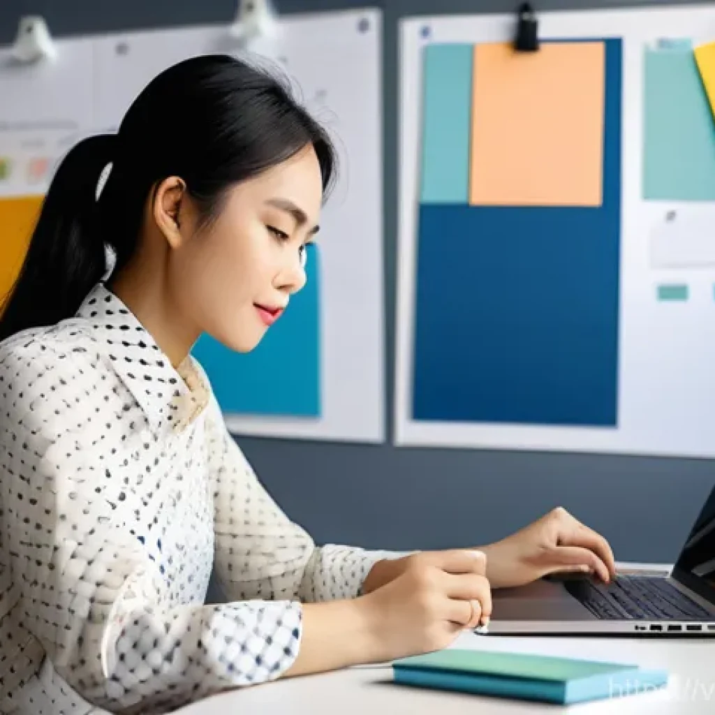 시각디자인 인터뷰 준비 팁 - **A Vietnamese graphic designer passionately curating their digital portfolio.**
    A vibrant, medi...