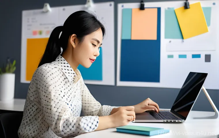 시각디자인 인터뷰 준비 팁 - **A Vietnamese graphic designer passionately curating their digital portfolio.**
    A vibrant, medi...