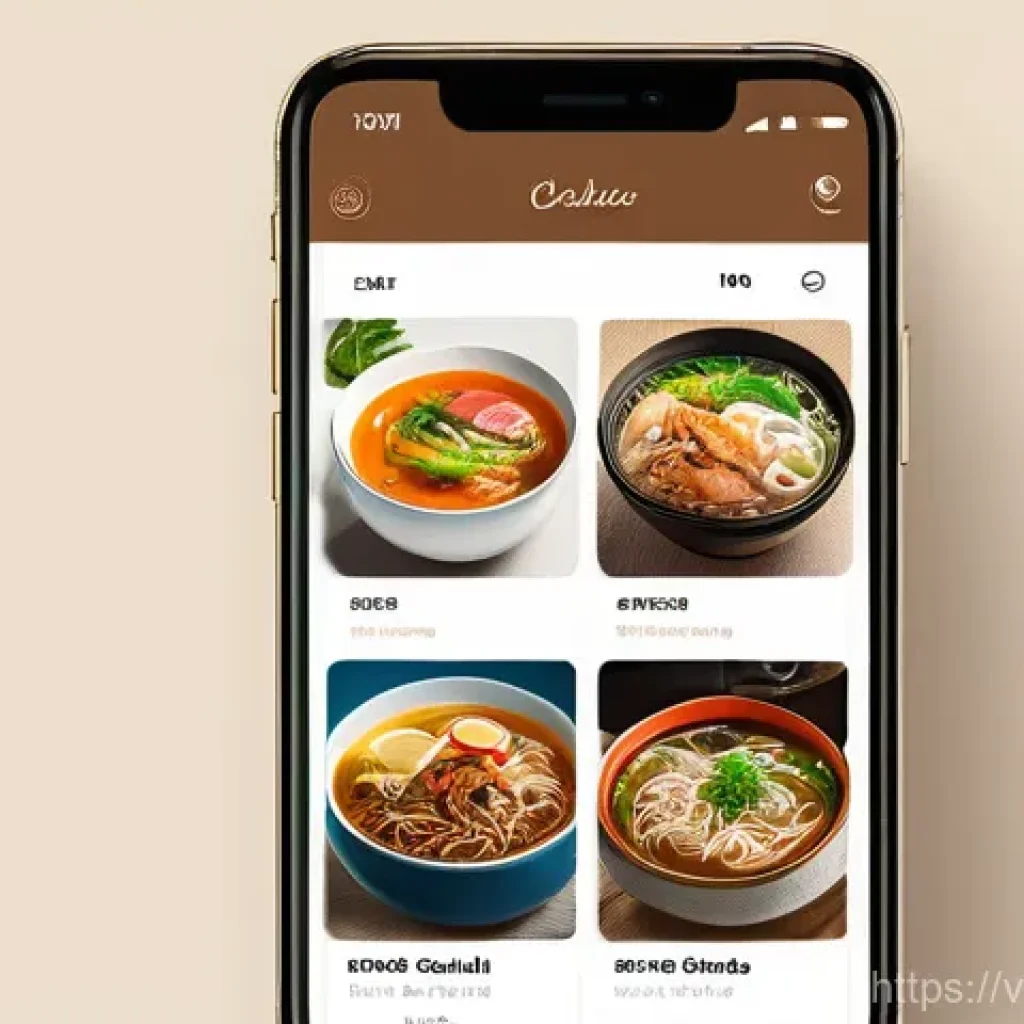 시각디자인과 사용자 경험 UX - A user happily browsing a food ordering application on a modern smartphone, showcasing a vibrant and...