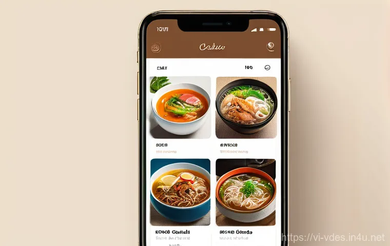 시각디자인과 사용자 경험 UX - A user happily browsing a food ordering application on a modern smartphone, showcasing a vibrant and...