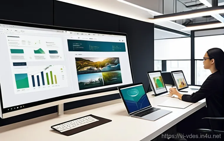 시각디자인과 디지털 마케팅 - **Prompt:** A dynamic, visually striking image of a creative workspace where diverse individuals, in...