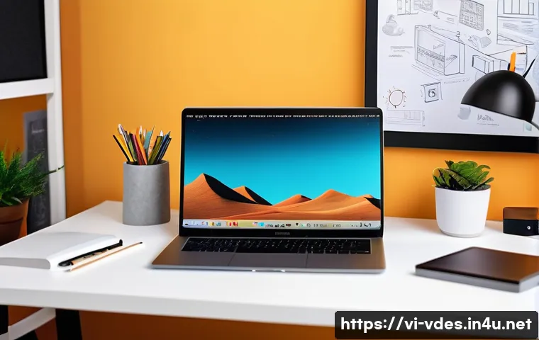시각디자인 자격증으로 가능한 직업 - A modern graphic designer’s workspace in a cozy home office setting, featuring a sleek laptop displa...