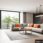 Home 23 시각디자인과 미디어 아트 - A sleek modern minimalist interior design featuring ample negative space, neutral tones like beige a...